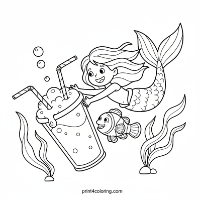 Mermaid's Bubbly Milkshake Bash - free printable coloring page