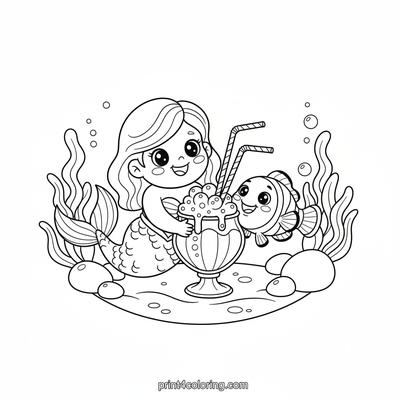 Mermaid's Bubbly Milkshake Party - free printable coloring page