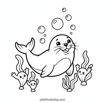Smiling Seal's Secret Garden - free printable coloring page