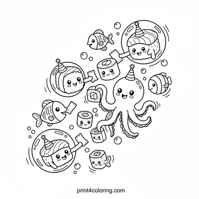 Fin-tastic Underwater Sushi Fest! - free printable coloring page