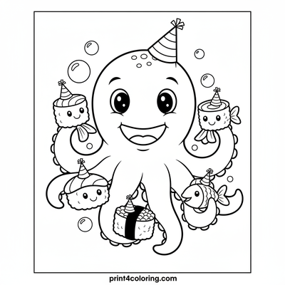 Under the Sea Sushi Celebration - free printable coloring page