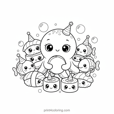 Ocean's Cozy Sushi Party - free printable coloring page