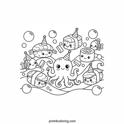The Great Underwater Sushi Celebration - free printable coloring page