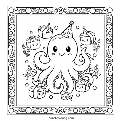 Whimsical Underwater Sushi Party - free printable coloring page