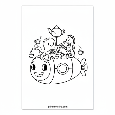Tea-riffic Submarine Tea Party - free printable coloring page