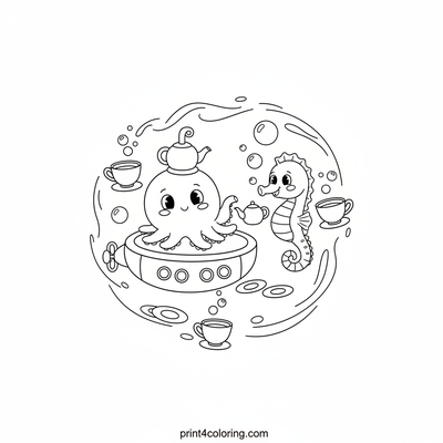 Cozy Underwater Tea Party Submarine - free printable coloring page