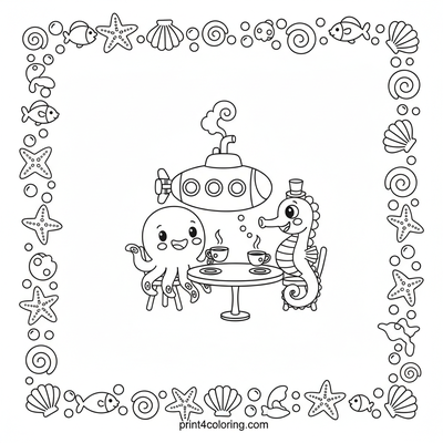 Enchanted Underwater Tea Party Submarine - free printable coloring page