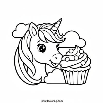 Magical Unicorn Cupcake Dream - free printable coloring page