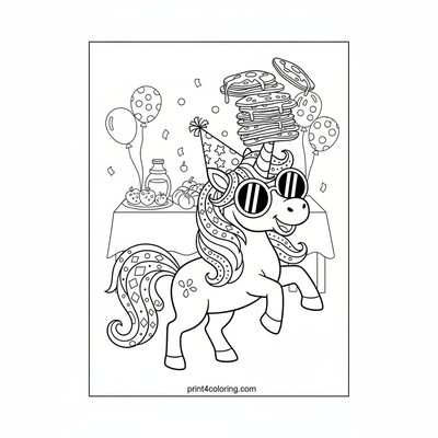 Unicorn's Wobbly Pancake Challenge - free printable coloring page