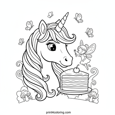 Unicorn's Magical Rainbow Cake Feast - free printable coloring page