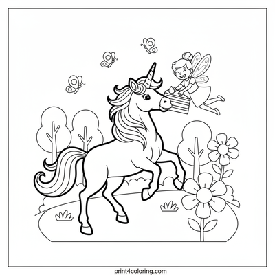 Enchanted Unicorn Rainbow Cake Picnic - free printable coloring page