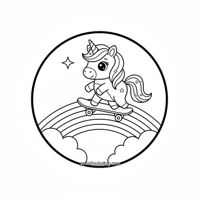 Unicorn's Rainbow Skate Adventure - free printable coloring page