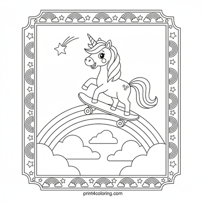 Unicorn's Rainbow Skate Adventure - free printable coloring page