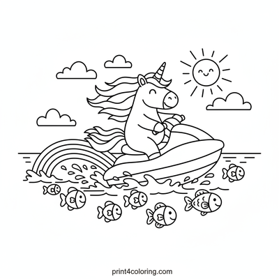 Unicorn's Magical Rainbow Jet Ski Ride - free printable coloring page