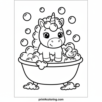 Unicorn's Bubbly Bathtime Fun! - free printable coloring page