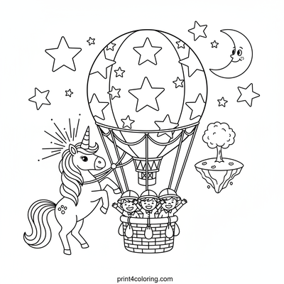 Unicorn's Starry Island Adventure - free printable coloring page
