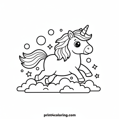 Magical Unicorn Cloud Gallop - free printable coloring page