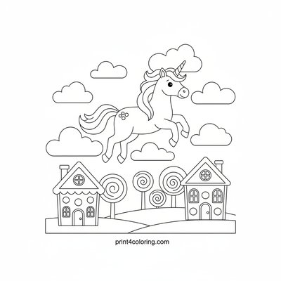 Candy Cloud Unicorn Dream - free printable coloring page