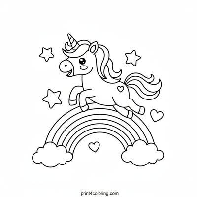 Magical Unicorn Rainbow Leap - free printable coloring page