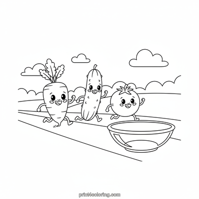 The Great Veggie Bowl Race! - free printable coloring page