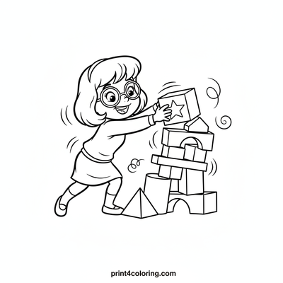 Velma's Wobbly Block Tower Challenge - free printable coloring page