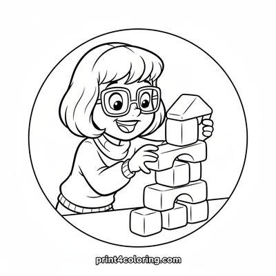 Velma's Wobbly Tower: Block Stacking Fun! - free printable coloring page