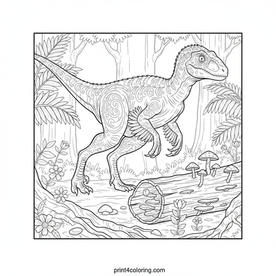 Velociraptor's Forest Discovery - free printable coloring page