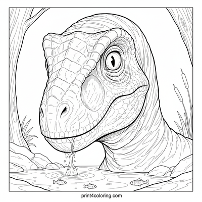 Velociraptor's Riverside Gaze - free printable coloring page