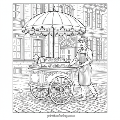 Sweet Stroll: The Vintage Ice Cream Cart Adventure - free printable coloring page