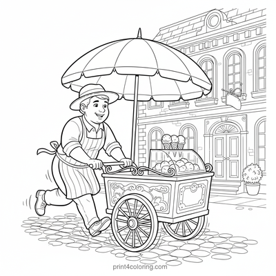 Sweet Stroll: Vintage Ice Cream Cart Adventure - free printable coloring page