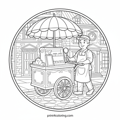Sweet Stroll: Vintage Ice Cream Cart Adventure - free printable coloring page