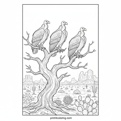 Vultures on the Watch: Desert Guardians - free printable coloring page