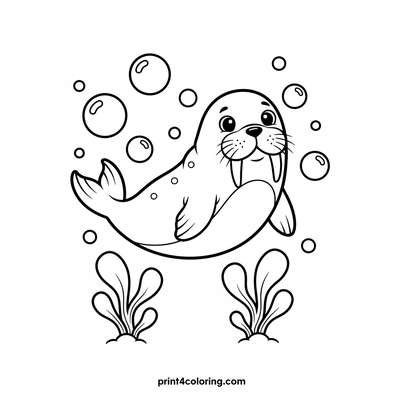 Graceful Walrus in a Bubble Wonderland - free printable coloring page