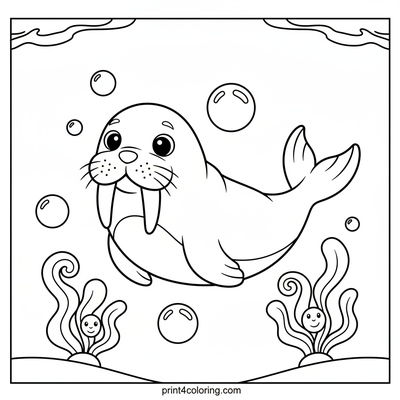 Graceful Walrus in a Bubble Wonderland - free printable coloring page