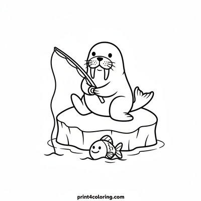 Walrus's Icy Fishing Fun - free printable coloring page