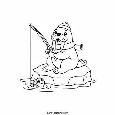 Walrus's Icy Fishing Fun - free printable coloring page