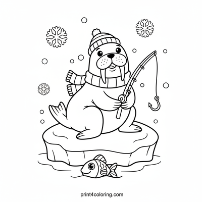 Happy Walrus's Arctic Catch - free printable coloring page