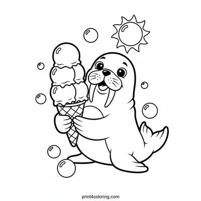 Walrus's Giant Ice Cream Treat - free printable coloring page