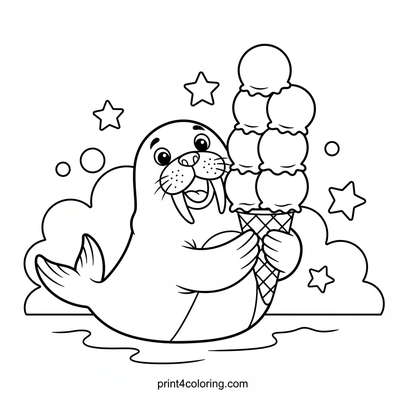 Walrus's Arctic Ice Cream Dream - free printable coloring page