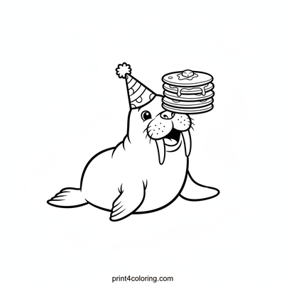 Walrus's Wobbly Pancake Party! - free printable coloring page