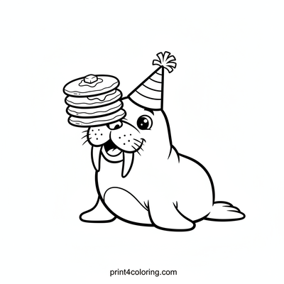 Walrus's Wobbly Pancake Party! - free printable coloring page