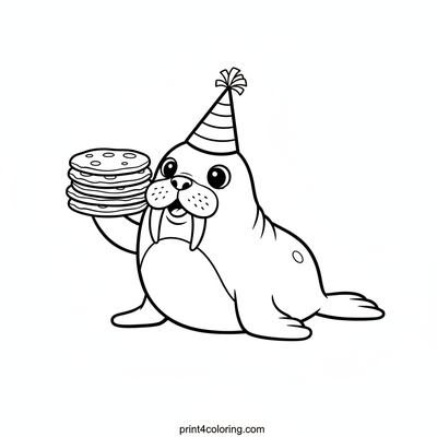 Walrus's Wobbly Pancake Party! - free printable coloring page