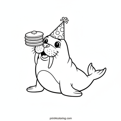 Wally the Walrus's Wobbly Pancake Party - free printable coloring page