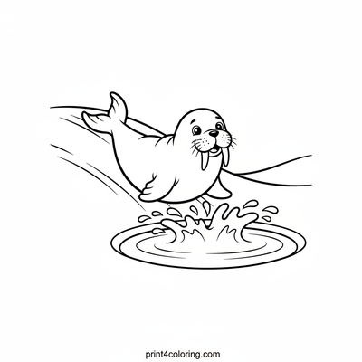 Happy Walrus Snowy Slide & Splash - free printable coloring page