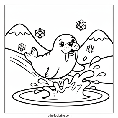 Happy Walrus Splashdown! - free printable coloring page