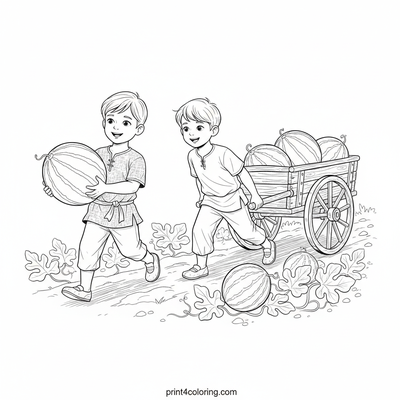 Watermelon Harvest Day Adventure - free printable coloring page