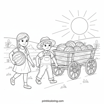 Sunny Watermelon Harvest Adventure - free printable coloring page