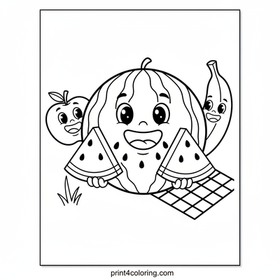 Jolly Watermelon's Fruity Feast - free printable coloring page