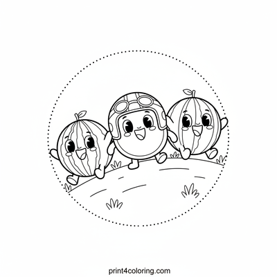 Happy Watermelon Hillside Derby! - free printable coloring page