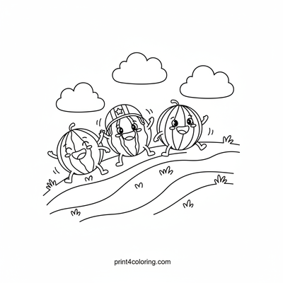 Watermelon Rolling Race Adventure! - free printable coloring page